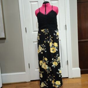 No Boundaries Black and Yellow Floral Maxi Dress